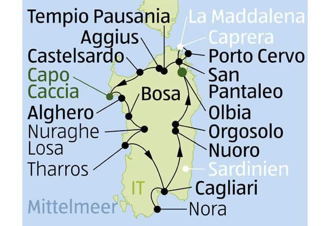 Sardinien Rundreise Route