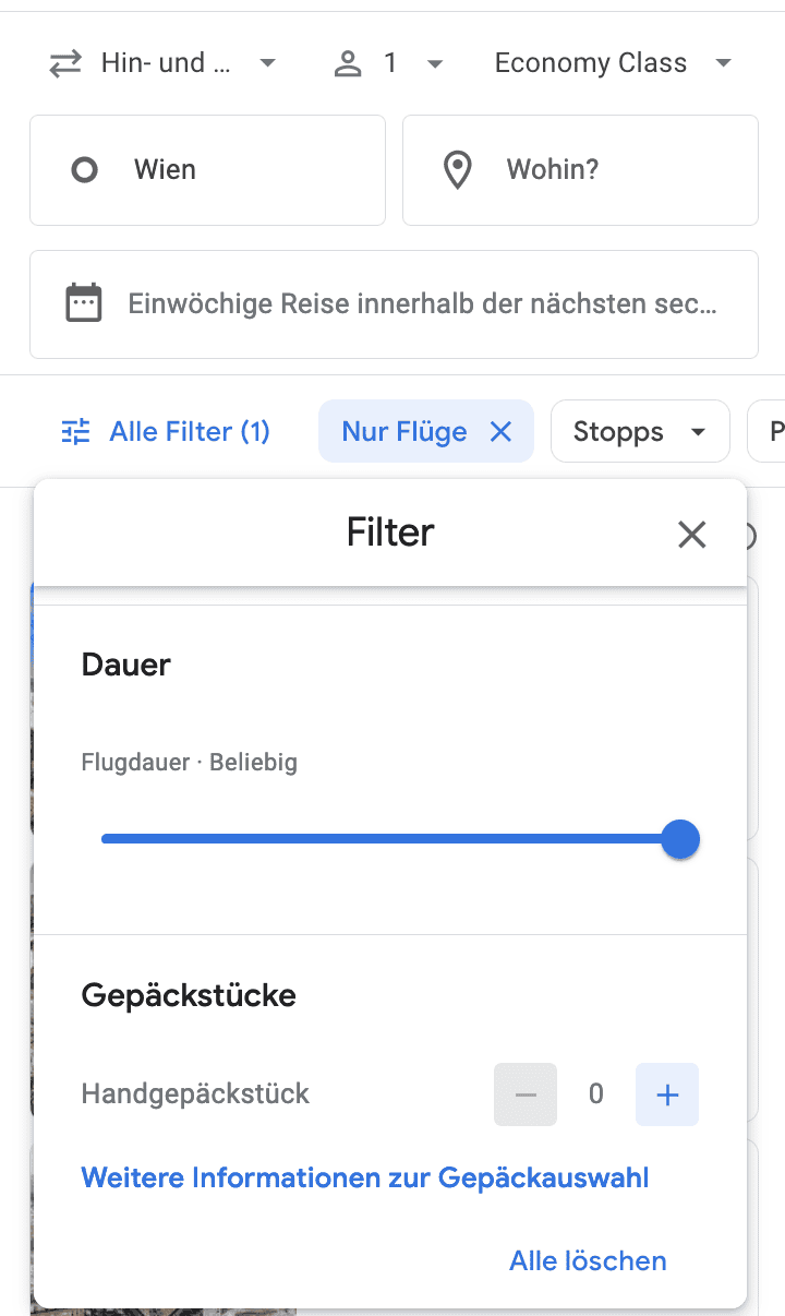 Google Flights Filter